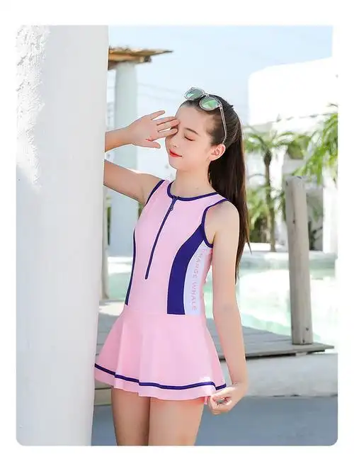 麦德尔昆捡漏价中小学生816岁游泳衣服儿童泳衣女孩女童连体裙式少女