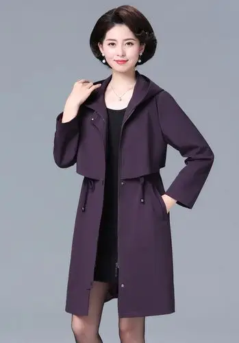 中年妈妈春装外套时尚收腰阔太太洋气风衣中老年女装春秋加肥大码