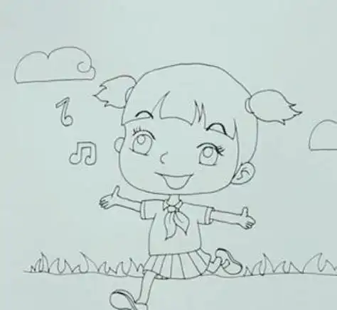 可恩爱女孩小学生简笔画怎么画_简笔画图片大全 - 元艺考