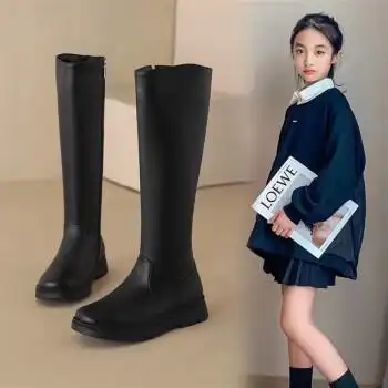 小学生靴子女孩长筒靴子儿童女童高筒靴长靴秋冬天穿的柔软不磨脚新款