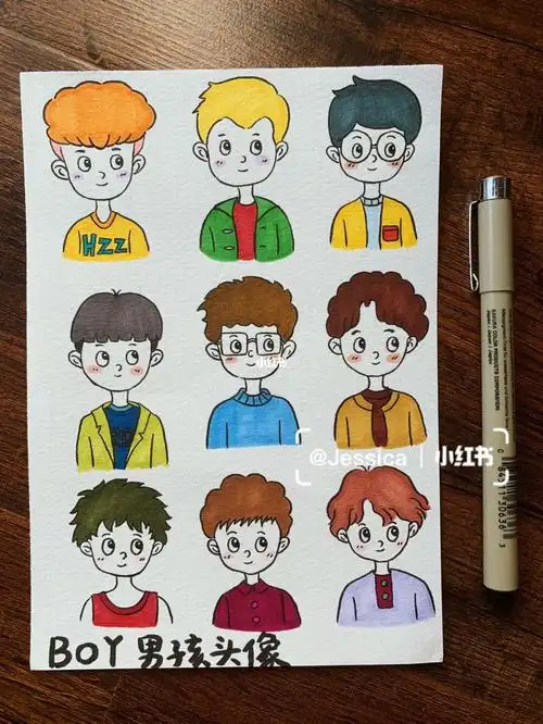 男孩发型人物手绘手帐简笔画素材临摹练习图