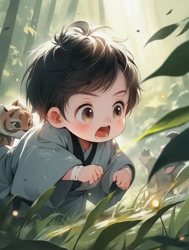 ai绘画/q萌古风唐装小男孩一 ai绘画,适合作为古风q版模拟经营手游