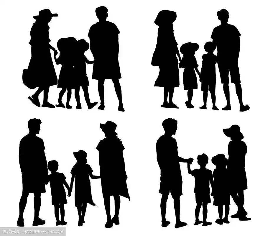 家庭剪影二胎时代四口之家 人剪影 家庭 温馨 剪影轮廓
