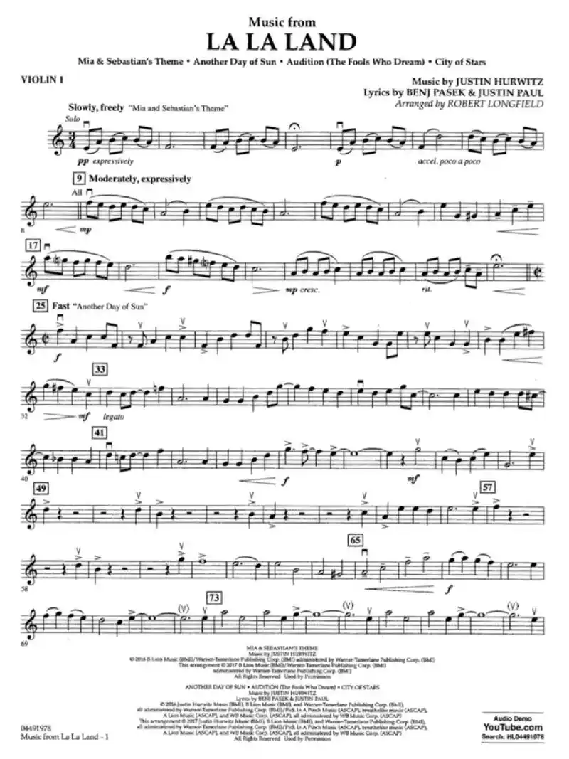 《la la land》爱乐之城小提琴乐谱完整版9695