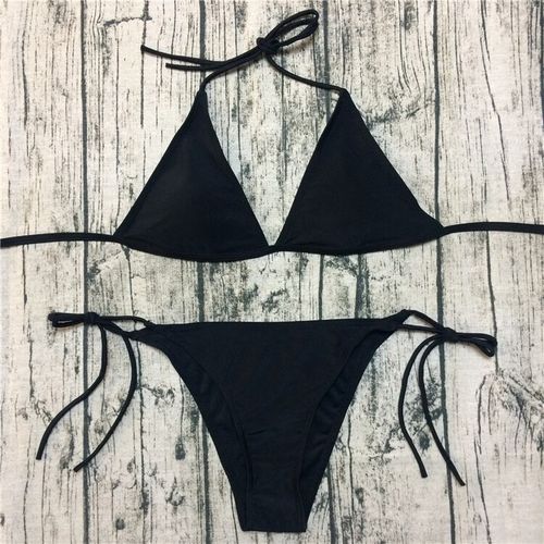 贝普蒂欧美新款游泳衣女性感三角比基尼小胸绑带三点式酒红黑咖色