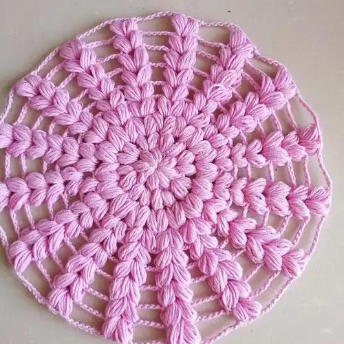 钩针泡泡花样,一圈比一圈大,效果很好看