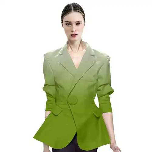 春装2022年新款时尚通勤绿色西装外套女高级感气质西服潮 - 17网