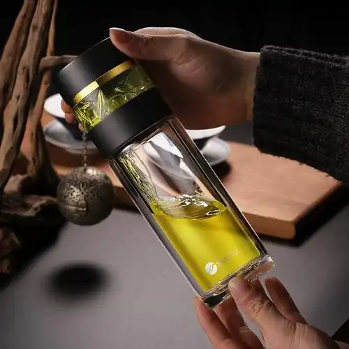 水莫停茶水分离杯泡茶杯双层玻璃杯男士高档保温杯定制水杯子套装