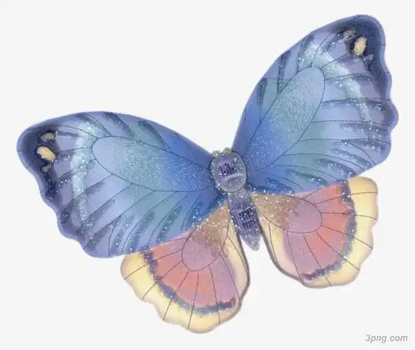 蓝色手绘蝴蝶png素材透明免抠图片-卡通手绘