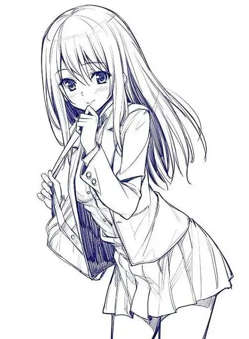 手绘插画原稿线稿黑白稿萌美少女二次元二次元少女全身简笔画动漫二