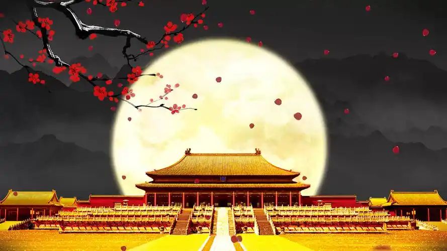 4k唯美大气水墨金色粒子古风宫廷背景mp44k4k中国风唯美宫廷夜晚背景