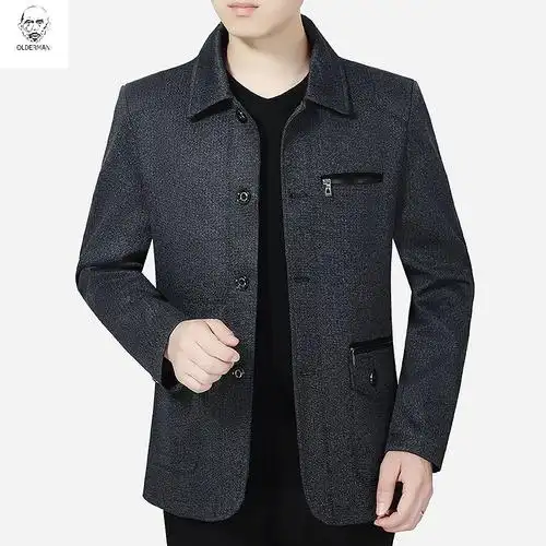 老人头2020中年男士外套冬季加绒加厚夹克男纯棉上衣中老年爸爸休闲