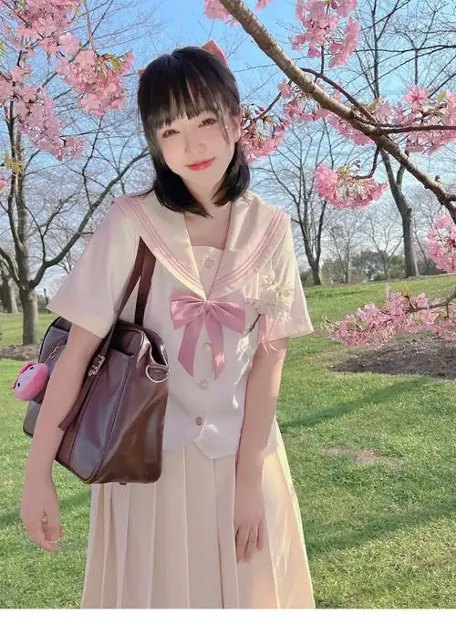 价保618樱花家族jk水手服京华樱原创女子学生制服灰粉夏服短袖春夏女