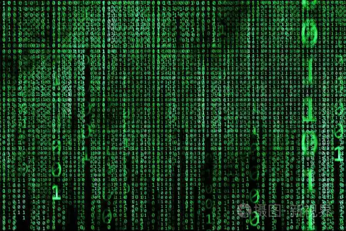 黑客的概念.计算机的二进制代码.在黑色背景上的绿色文本