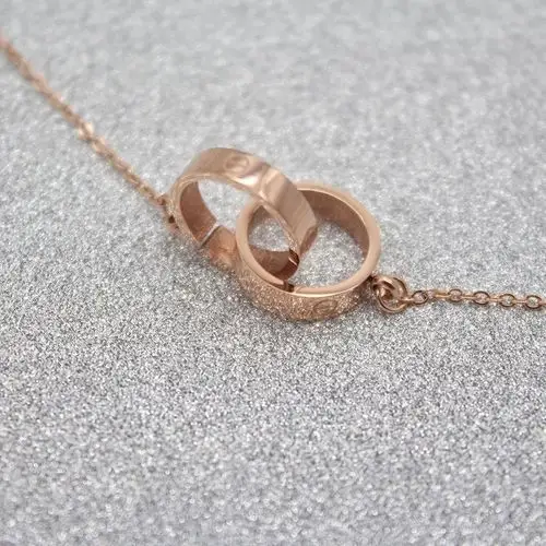 电视剧盲约夏天明星蒋欣同款项链圆环双环吊坠玫瑰金锁骨链饰品女