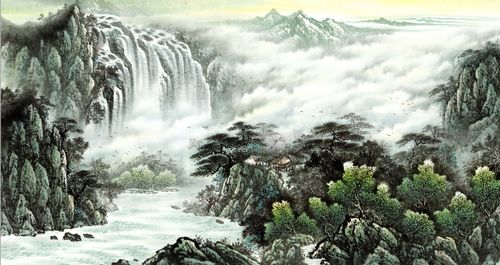中国画水墨山水画靠山风水装饰书法字画聚宝盆微喷国画