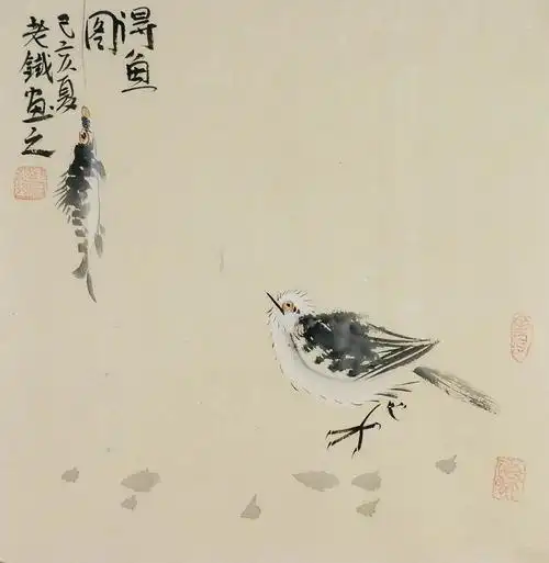 手绘字画书画客厅装饰画热销i070447老铁水墨国画花鸟画小品得鱼