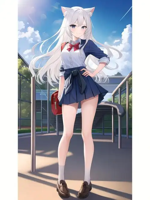 猫耳长腿学生装女孩,动漫二次元绘画人物