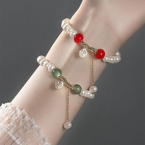 珍珠福牌手链女款ins不掉色小众设计小米珠高颜值闺蜜森女系手串