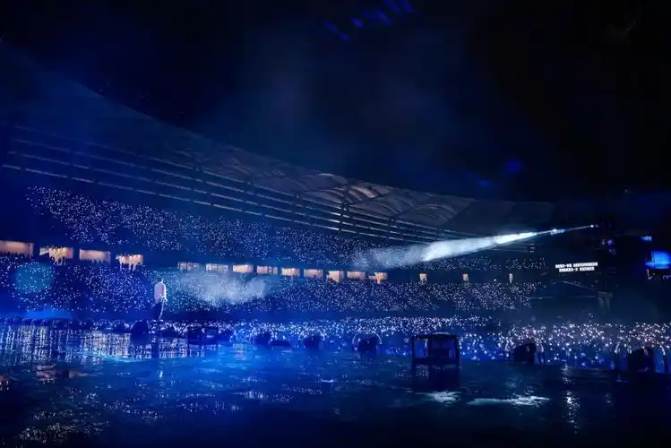 但是丝毫没有影响歌迷们的热情,镜头扫过去满满一片"蓝色星海"