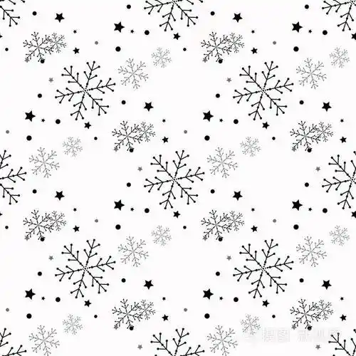 雪花简单无缝模式.黑白色背景上的雪.抽象的壁纸,包装纸装饰.