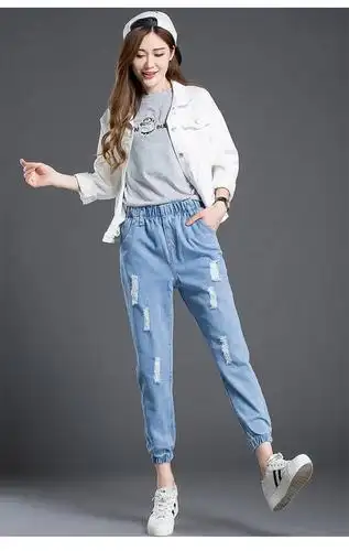 服饰内衣 女装 女士牛仔裤 > zth 秋季新款 韩版束脚九分哈伦裤女 大