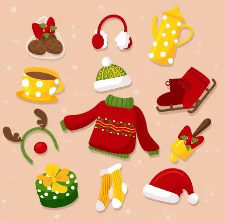 彩色冬季卡通物品设计矢量素材