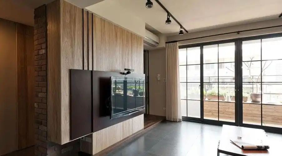 客厅自然环保木质电视背景墙效果图#525288853