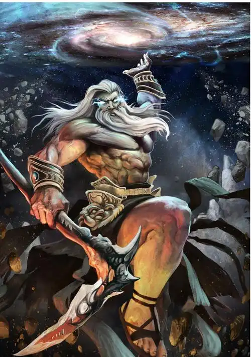 长着大翅膀,飞在半空中,挥舞着大镰刀的就是克洛诺斯了, 他轻轻地掀开