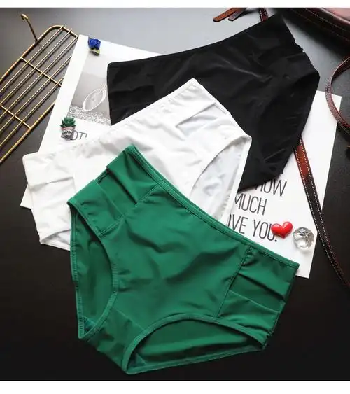 冰丝内裤女中高腰大码镂空提臀舒适性感女式日系三角裤高品质绿色绿色