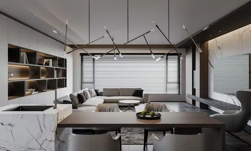 现代大平层客餐厅_原本一效果图表现-站酷zcool