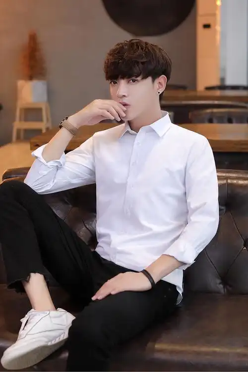 男装白衬衫男长袖衬衣男士夏季免烫商务职业工装正装修身潮纯色休闲