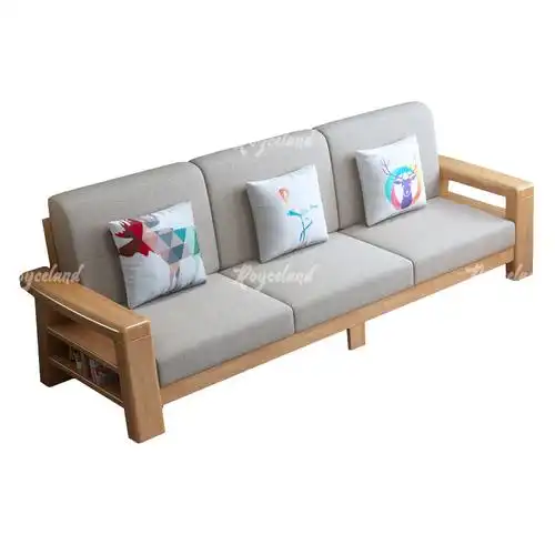 洛诗莲 (royceland) 现代简约实木沙发原木色实木沙发 三人位