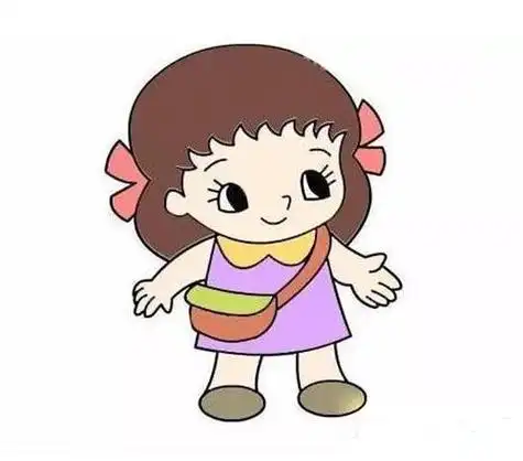 小女孩背书包上学简笔画卡通