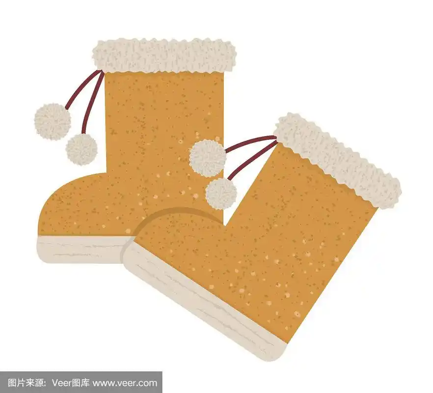 一双矢量雪地靴为寒冷的天气孤立的白色背景.平图片的衣服项目的脚.