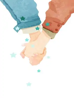 彩色卡通手绘白色情人节情侣人物牵手元素png素材