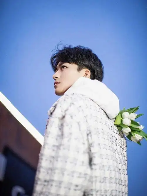 何洛洛最新写真曝光手拿郁金香光影幢幢勾勒少年模样