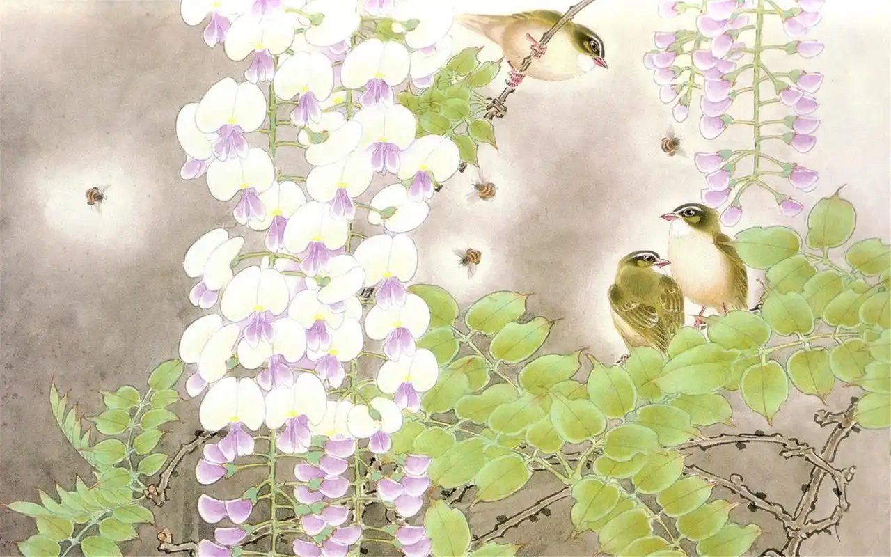 古典唯美意境中国风花草植物水墨画桌面壁纸下载