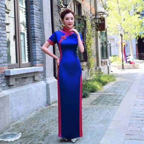 礼仪时尚三线边演出走秀礼服旗袍裙高档秀气春季长款大码旗袍