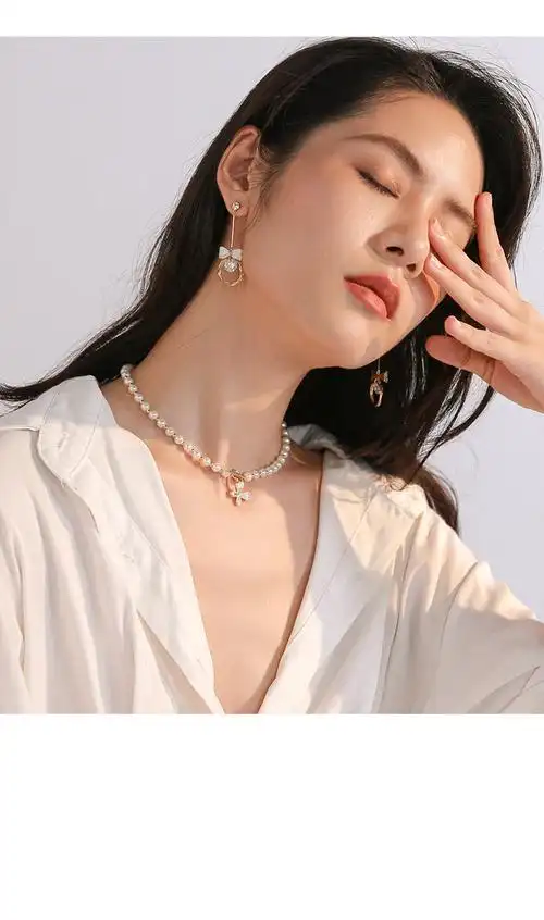 choker蝴蝶珍珠项链女夏时尚款设计感小众2021年新款女锁骨链颈链-雅