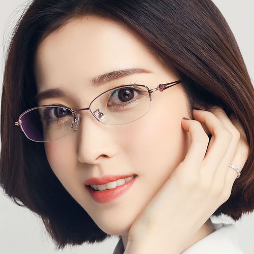 眼镜成品近视近视眼女超轻纯钛眼镜框优雅半框眼镜架