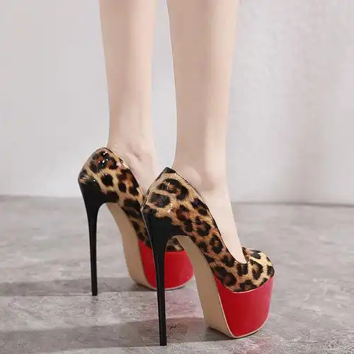 语娄女士鱼嘴单鞋610316236974 18cm恨天高性感超高跟鞋细跟15公分