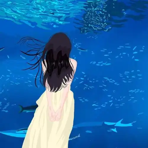 是克莱因的蓝再加一点莫奈的灰97治愈蓝色系卡通插画#情侣头像