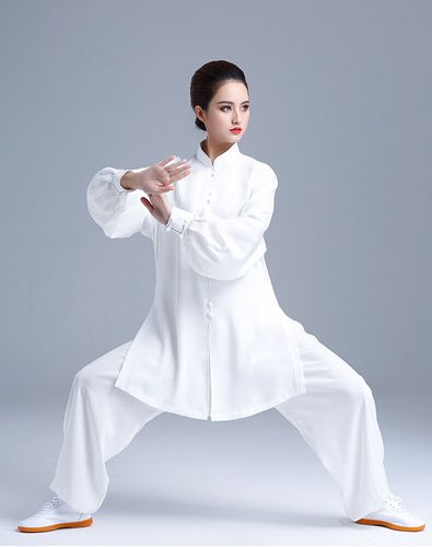 春秋季太极服 白色改良新式太极服女装新款时尚夏天太 仙逸绸-轩白色