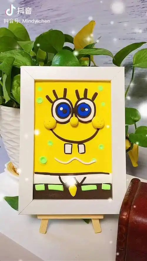 超轻粘土粘土浮雕画很简单的粘土画海绵宝宝和自家宝贝做起来吧亲子