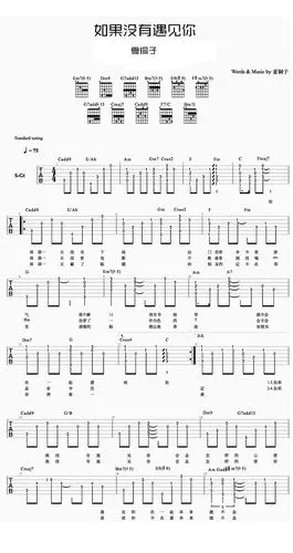 《如果没有遇见你吉他谱_夏铜子_原版吉他图片谱》吉他谱