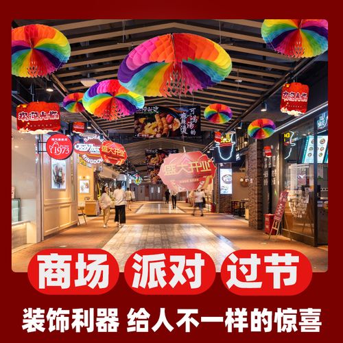 新年气氛开业装饰布置店铺门商场活动创意降落伞吊顶周年店庆装饰