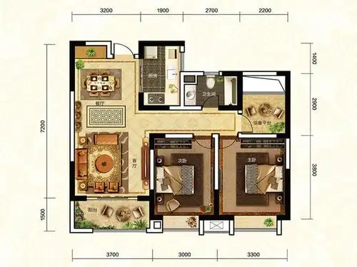 a2户型:2室2厅1卫