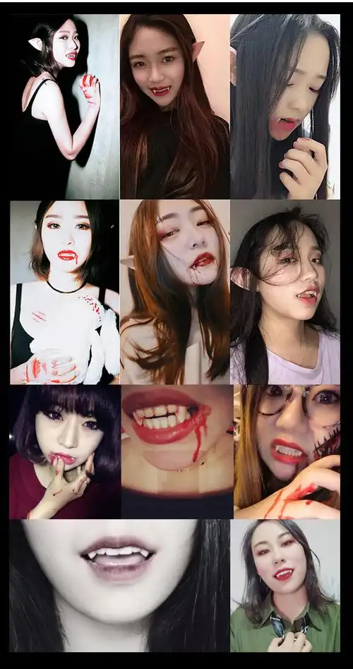 吸血鬼假牙可伸缩可控制伸缩吸血鬼牙齿獠牙万圣节儿童精灵耳鬼屋cos