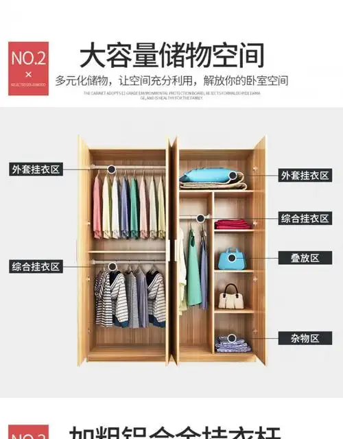 花娣衣柜四开门衣厨柜子次卧衣柜衣柜家用卧室推拉门简易柜子收纳小型